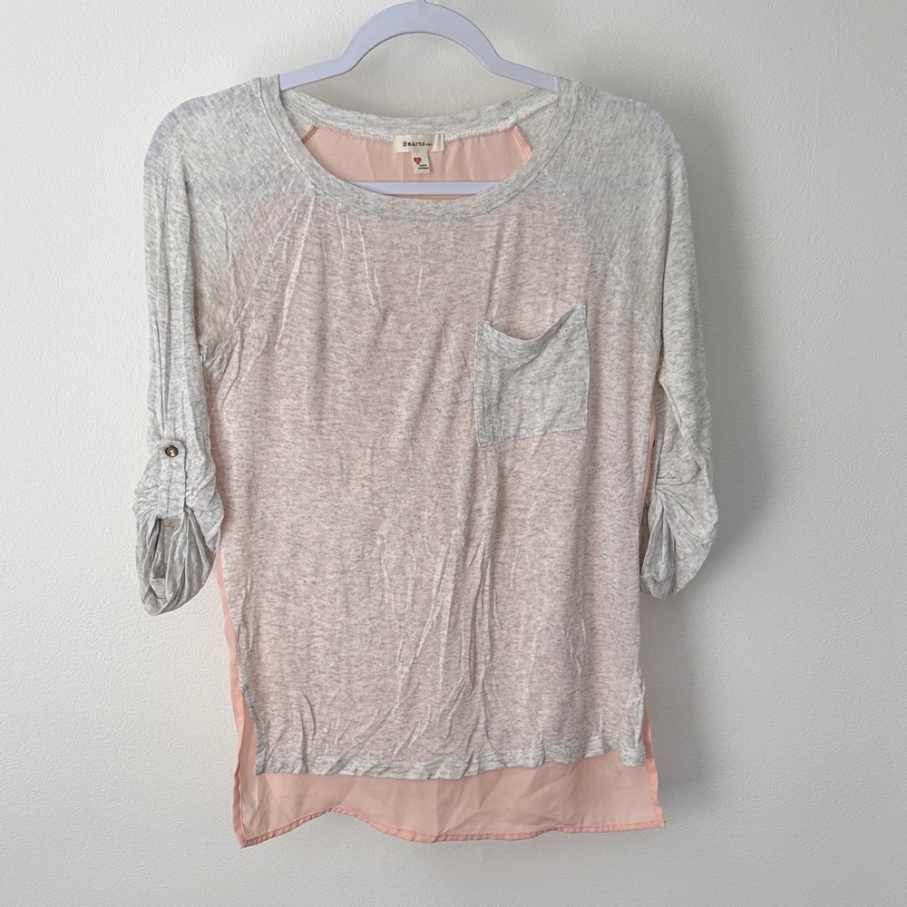 Hearts Light Pink and Gray 3/4 Sleeve Top